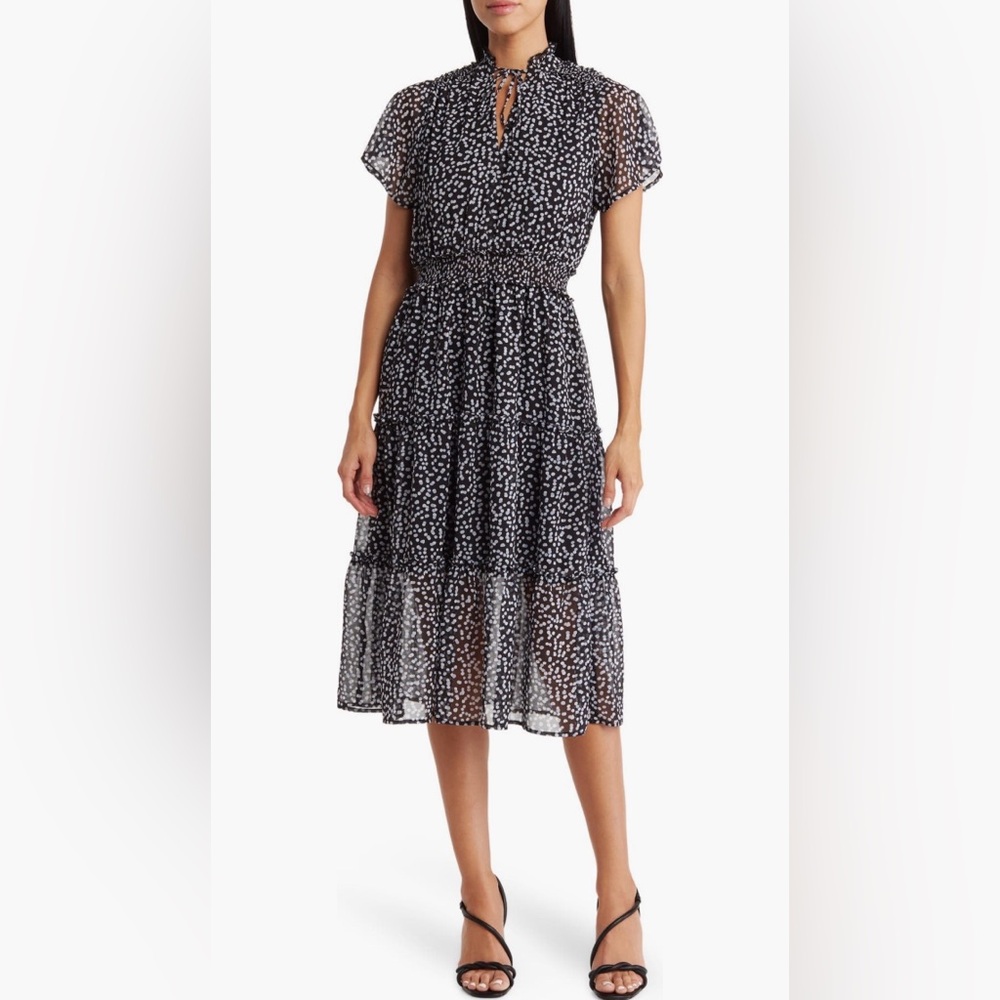 Melrose and Market Black and White Tiered Dot Midi Dress